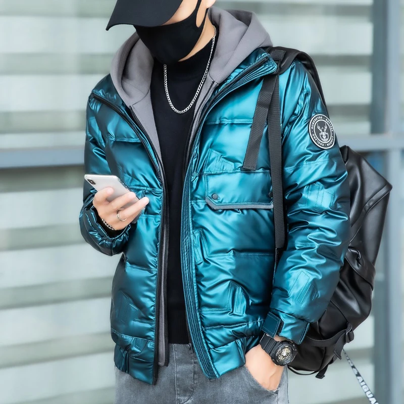 

Bright Face Parkas Wash Down Jacket Men's New Fashion Trend Overcoat Loose Hooded Keep Warm Jacke Hot Bread Coat Men Outwear