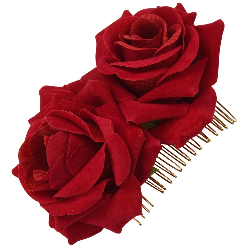 Rose Flower Hair Clip Slide Flamenco Dancer Pin Flower Brooch Lady Hair Styling Clip Accessories