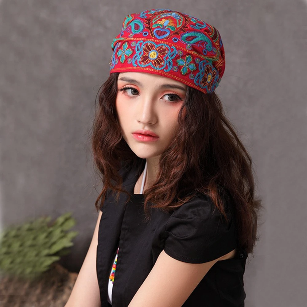 Mexican Style Ethnic Vintage Embroidery Flowers Hat Women Beanies Hat
