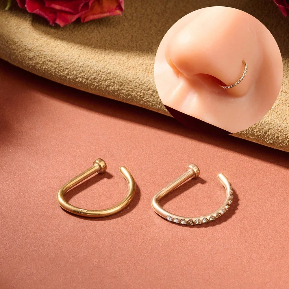 18G 2–5 Stück D-förmiges gefälschtes Nasenring-Reifen-Set, künstliche Nasenringe, Nasenreifen, kleiner Körperknorpel-Piercing-Schmuck aus Edelstahl – Detail 10