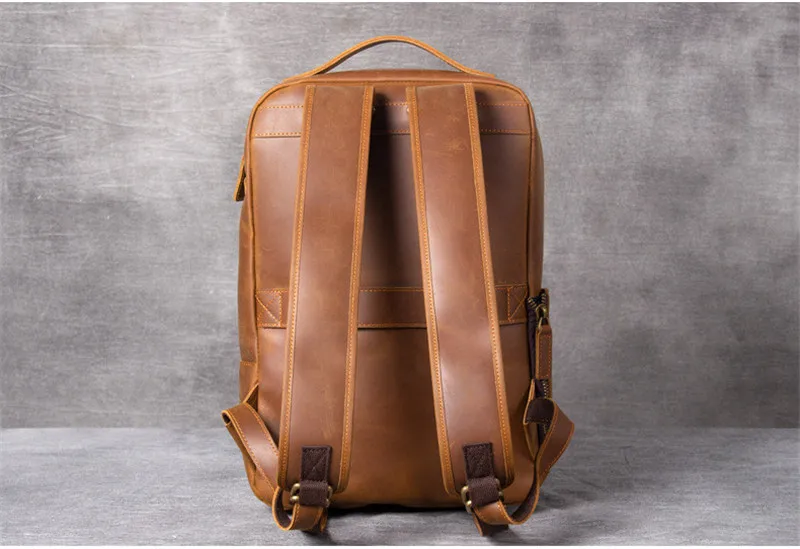 PNDME Vintage Einfache Crazy Horse Rindsleder Echtes Leder männer frauen Rucksack Große Kapazität Laptop Rucksack Reise Büchertaschen – Detail 27