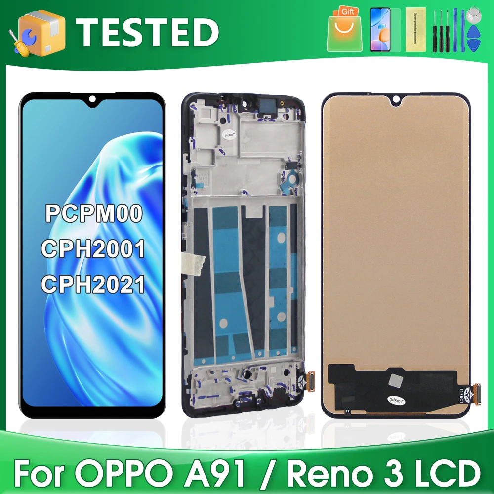 6,4 'для OPPO A91 для OPPO Reno3 4G CPH2043 PCPM00 CPH2001 CPH2021 ЖК-дисплей кодирующий преобразователь сенсорного экрана в сборе Замена