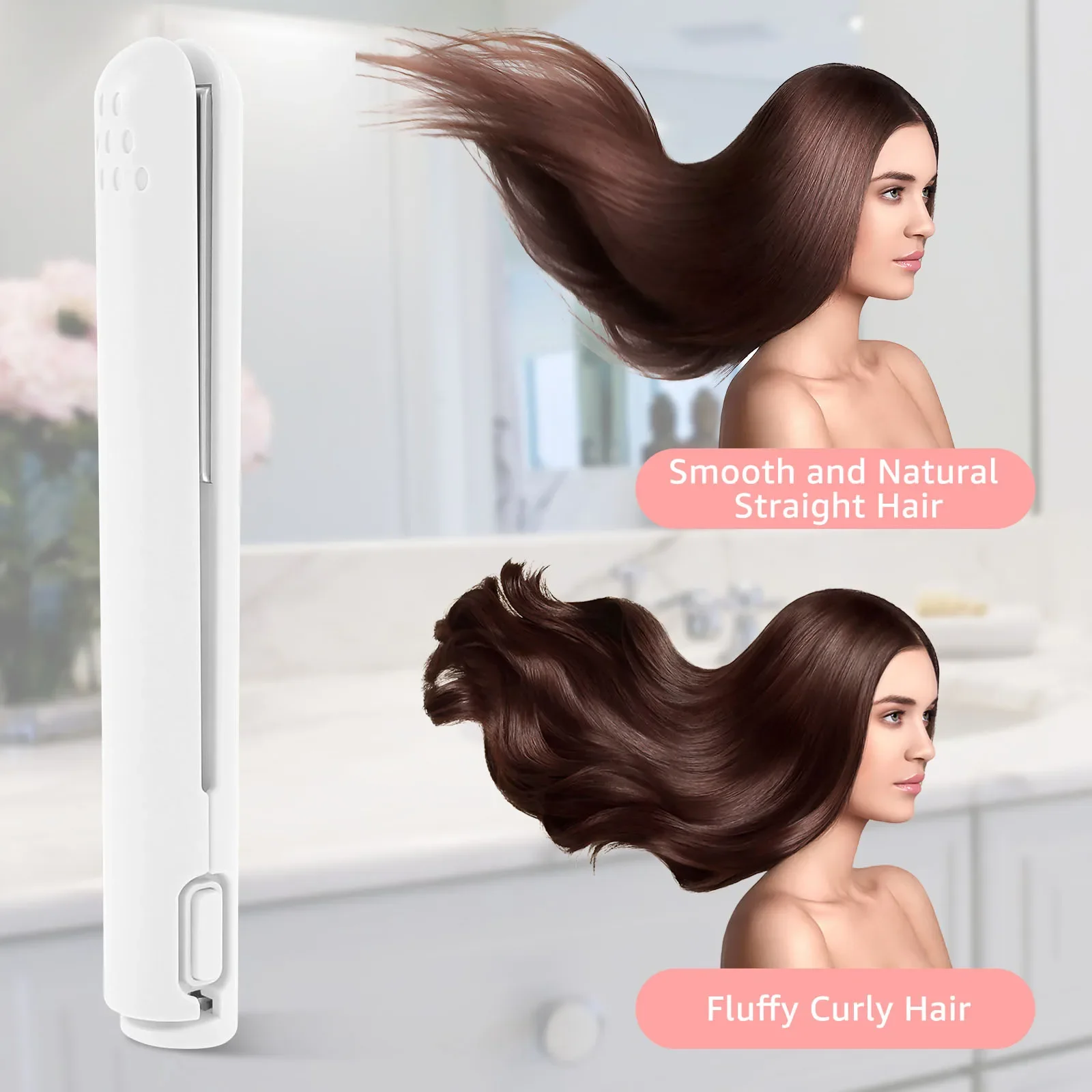 Mini Hair Curler 10W Small Hair Curling Iron 2 in 1 Mini Ceramic Curler and Straightener Portable Wand USB Powe