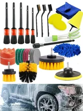 

30Pcs Car Cleaning Brush Set Power Scrubber Drill Brush Sponge Pad Wash Mitt Detailing Brush for Interior Air Vent Clean Tools