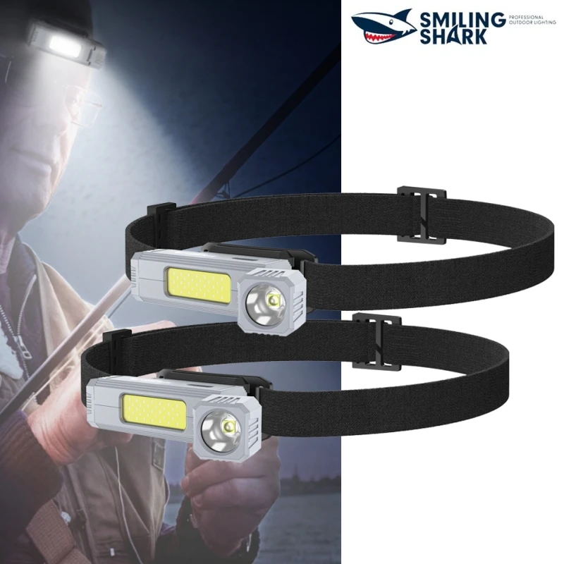 Smiling Shark TD0155 Rechargeable Headlamp, Floodlight Headlight, with Red Light Flash, for Outdoor Camping, Hiking, Fishing