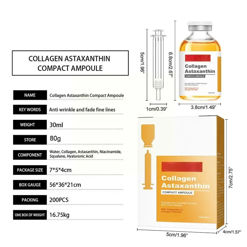 1Pcs 30ml Collagen Astaxanthin Lifting Ampoule Anti Wrinkle Lines Fade Promote Blood Fine Circulation Essence