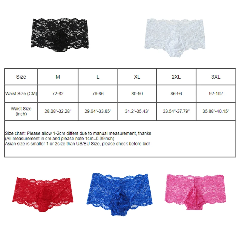 Men Underwear Sexy Panties Men's Sexy Lace Boxer Flora See Through Underwear Exotic Transparent Sissy Crossdressing Lingerie Breathable Bulge Pouch Panties