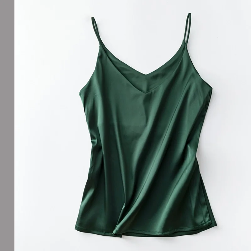 2022 Strap Top Women Halter V Neck Basic White Cami Sleeveless Satin Silk Tank Tops Women's