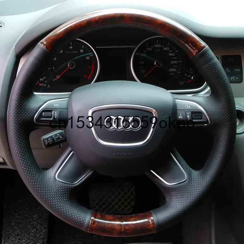 

For Audi A6L A4L Q5 Q7 Hand Stitched Car Steering Wheel Cover Imitation Peach Grain Leather Interior