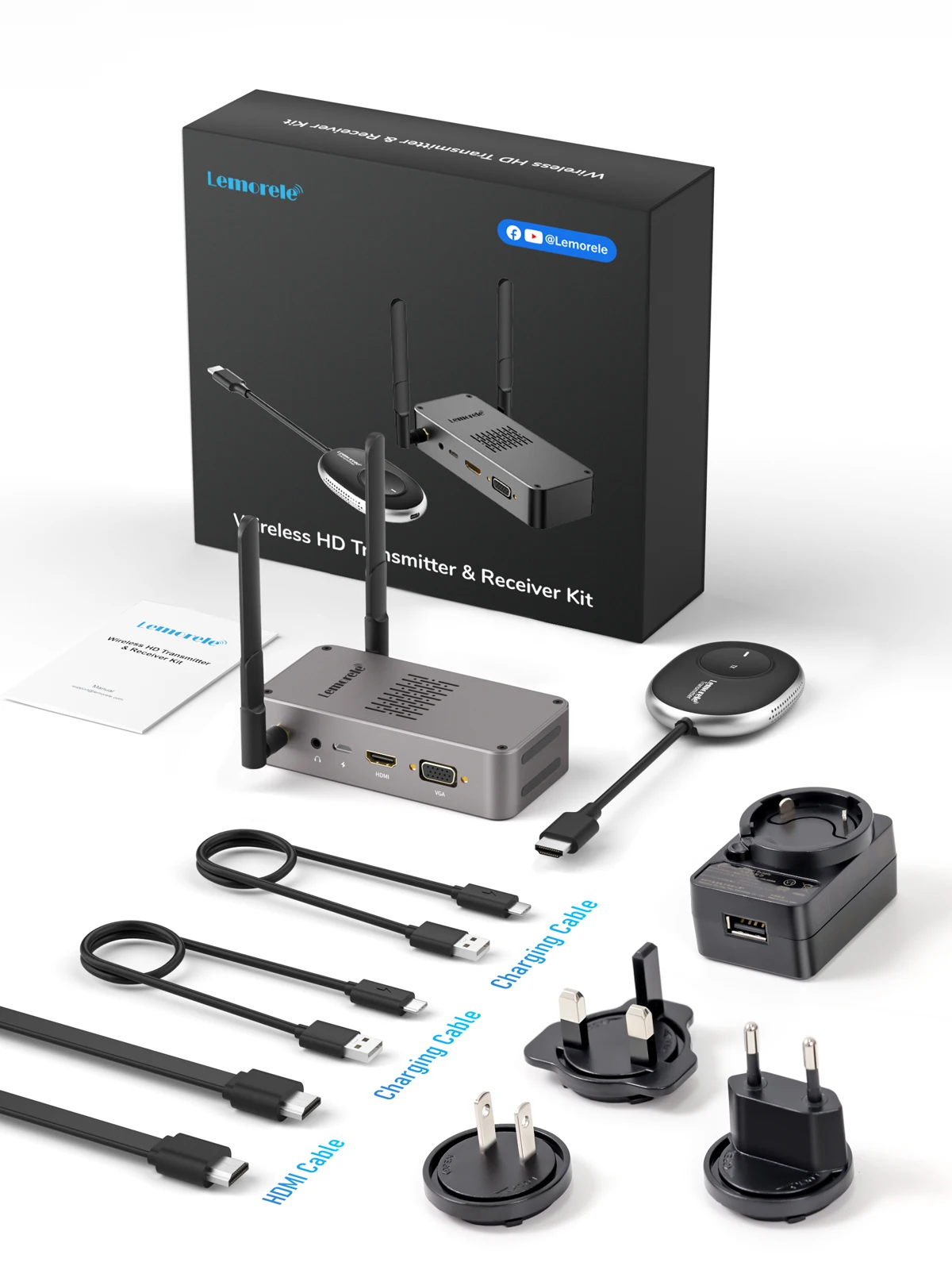 Draadloze HDMI-zender en ontvanger, 1080P HDMI draadloze extender draagbare draadloze HDMI-schermadapter Kit 98FT/30M voor streaming video en audio naar monitor vanaf laptop/pc/tv-box/projector