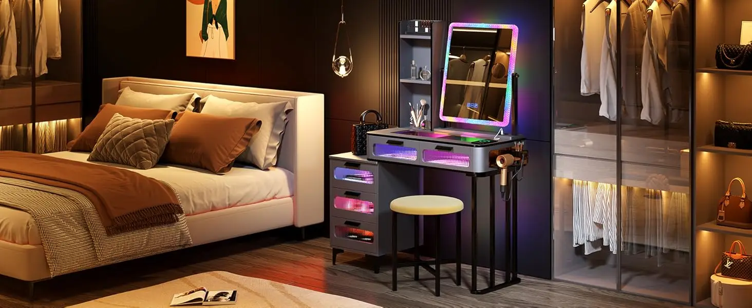 Grey Vanity Makeup Desk for Bedroom