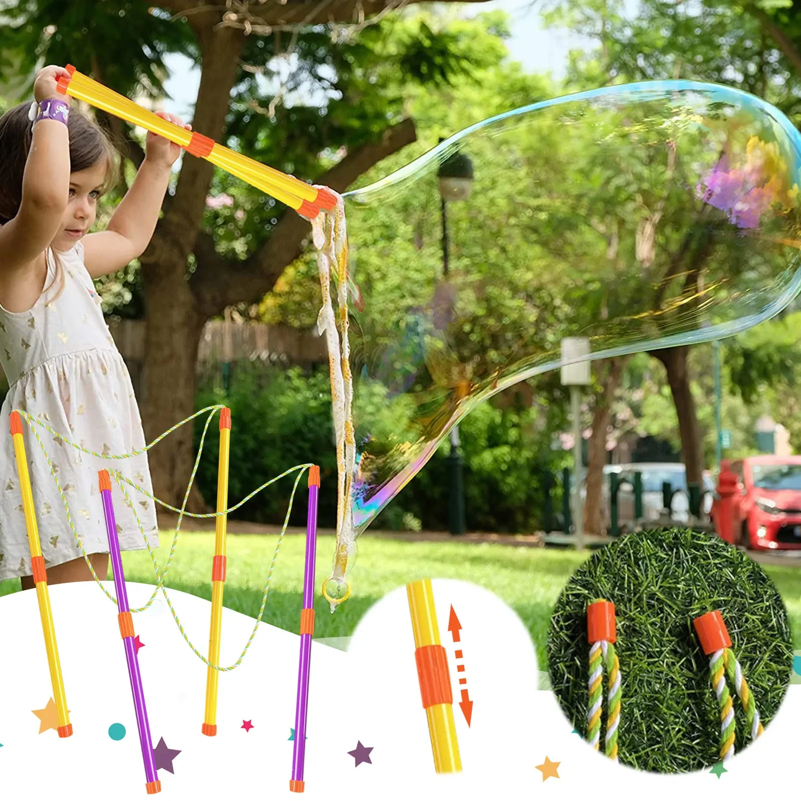 1Set Double Pole Bubble Rope Color Giant Bubble Circle Outdoor Garden Toy Big Stick Outdoor Fun