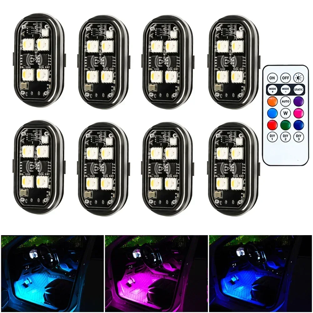 Lampe de sécurité LED bleue avec télécommande posée sur une table, télécommande à côté.