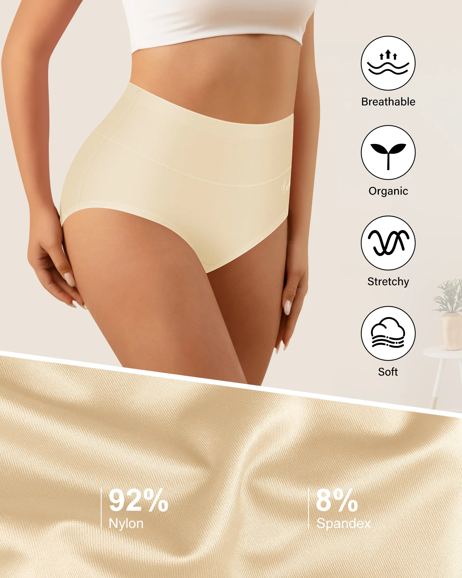 MEIYATING Women's High Waisted Underwear Tummy Control Stretch Soft Comfy Breathable Nylon Full Coverage Panties Briefs 4 Pack 3