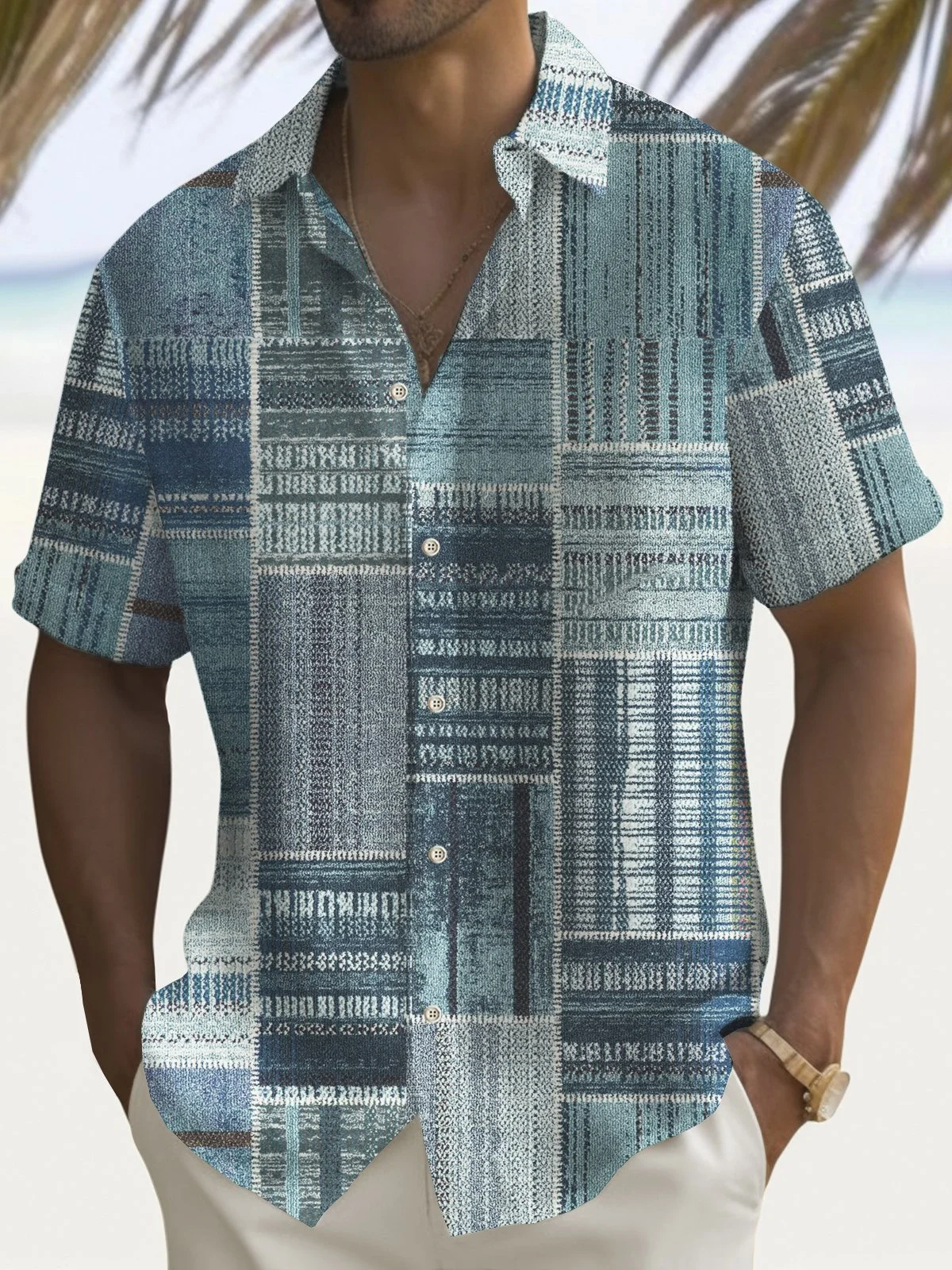 Summer New Men's Shirt Retro Gradient Texture 3D Print Short sleeved Single breasted Shirt Hawaiian XS-5XL