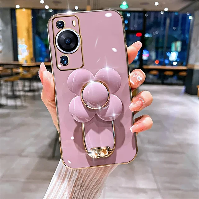 Funda de teléfono con soporte de flores giratorias para Huawei Nova 11 9SE 8i 7i 5t 5i 7 8 9 10 Pro Y70 Plus Y90, cubierta de soporte de silicona suave