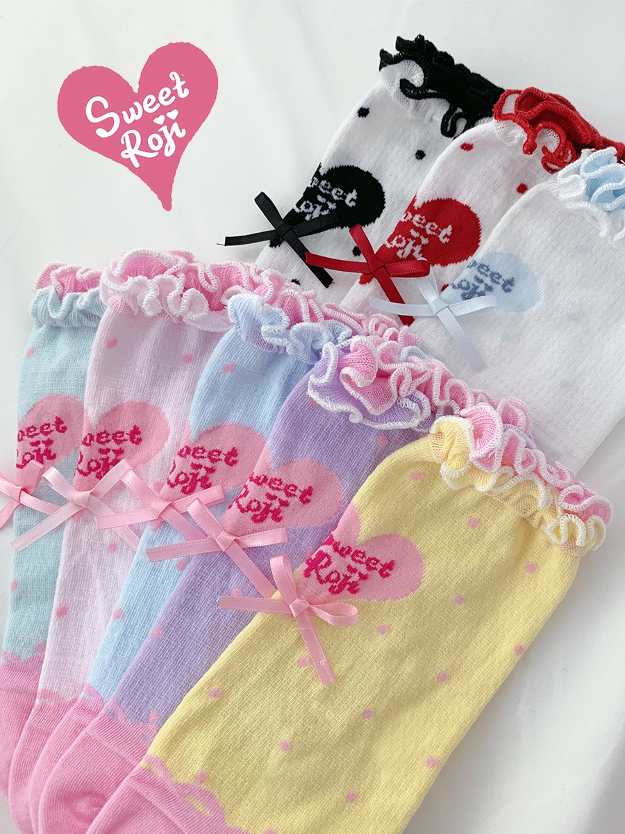 Women Socks Original Polka Dot Love Lolita Socks Women Spring and Summer Pure Cotton Bow Socks Lolita Japanese Style