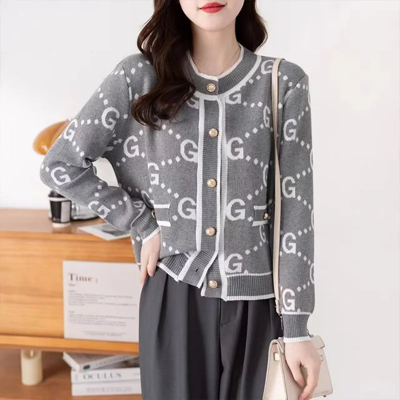 Autumn Winter Elegant Jacquard Soft Wool Knitted Cardigan Women Fashion Loose O-neck Thick Warm Sweaters Chic Vintage Tops - Image 5