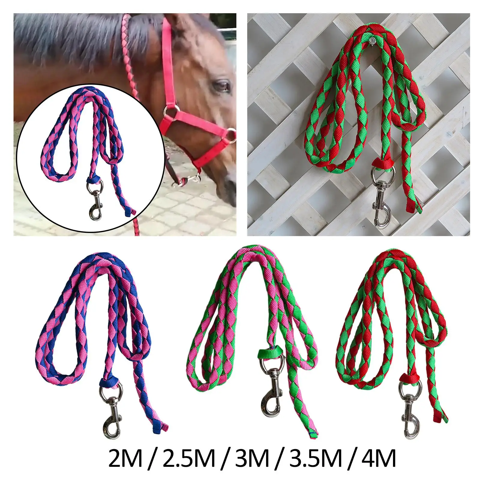 Horse guide rope with swivel buckle, braided horse rope for attachment to halter