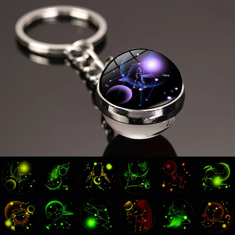 New 12 Constellation key ring Starry Sky Luminous Keychain Time Stone Glass Ball Key Chain Accessories Pendant Key Chain Gifts image_0