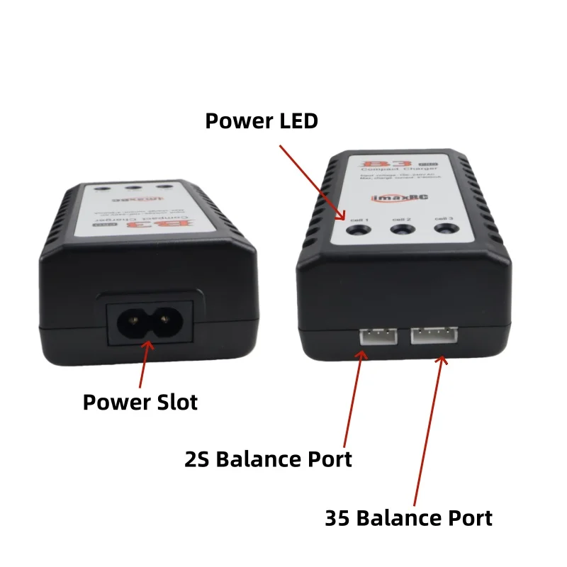 Chargeur LiPo 1-4S B3 branché sur batterie drone, prêt à charger