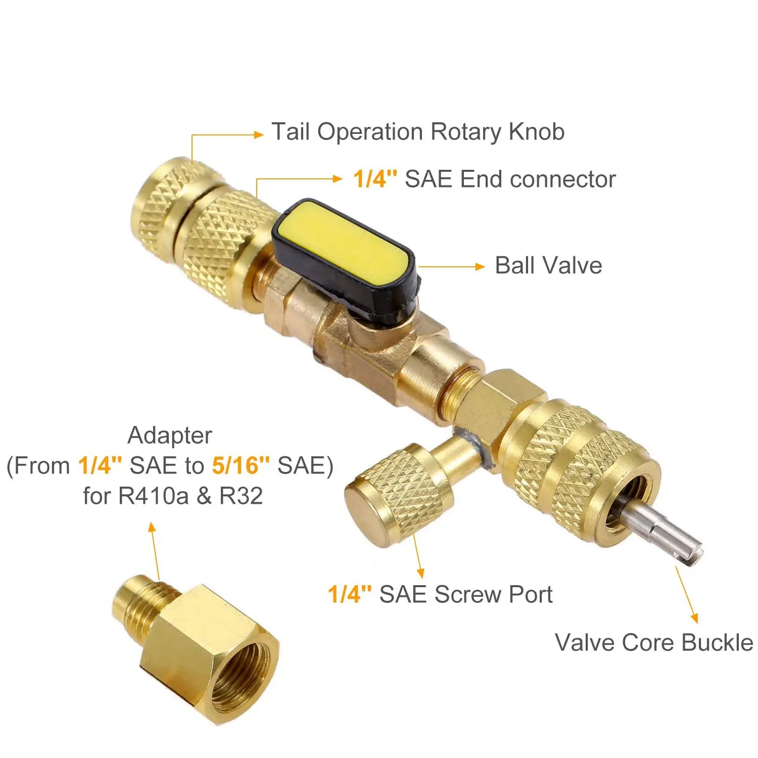 Valve Core Remover R410A R22 AC Schrader Valve Core Remover Dual Size 1/4" & 5/16" Port HVAC Removal