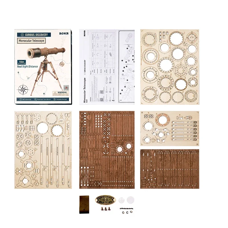 Robotime Rokr 1:1 DIY 314pcs Telescopic Monocular Telescope Wooden Model Building Kits Assembly Toy Gift for Children Adult 6