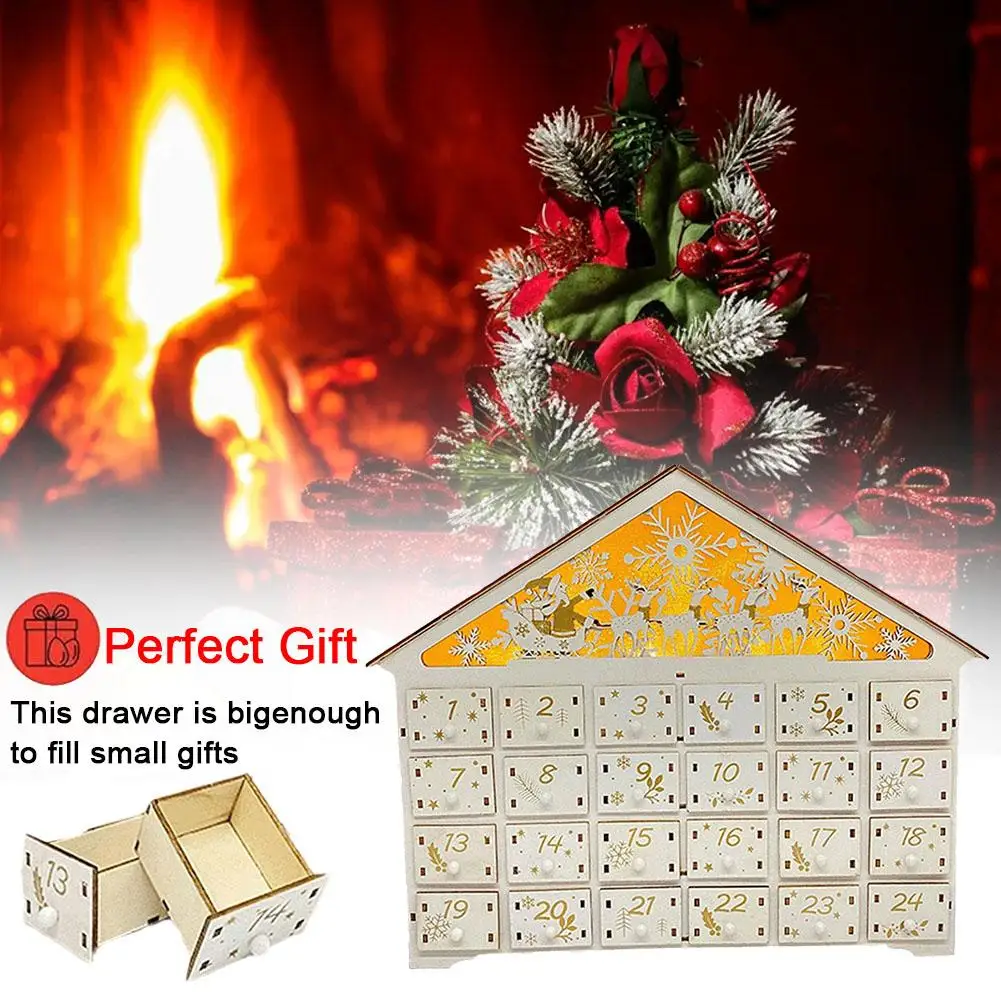 

Led Creative Christmas Wooden Advent Calendar Countdown DIY Christmas Gifts With LED Light 24 Storage Drawers For Holiday G9A0