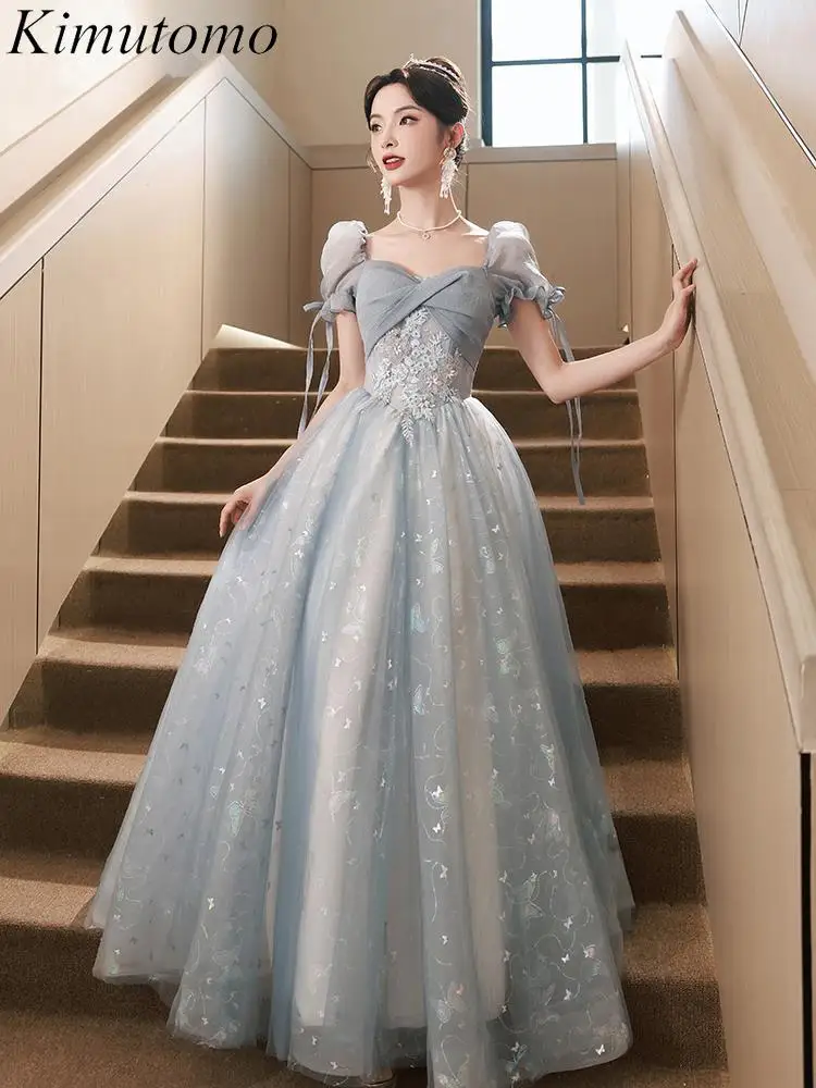 

Kimutomo Embroidery Bow Evening Dress for Women Princess Puff Short Sleeves Prom Dresses Vestidos Para Bodas Mujer Invitada