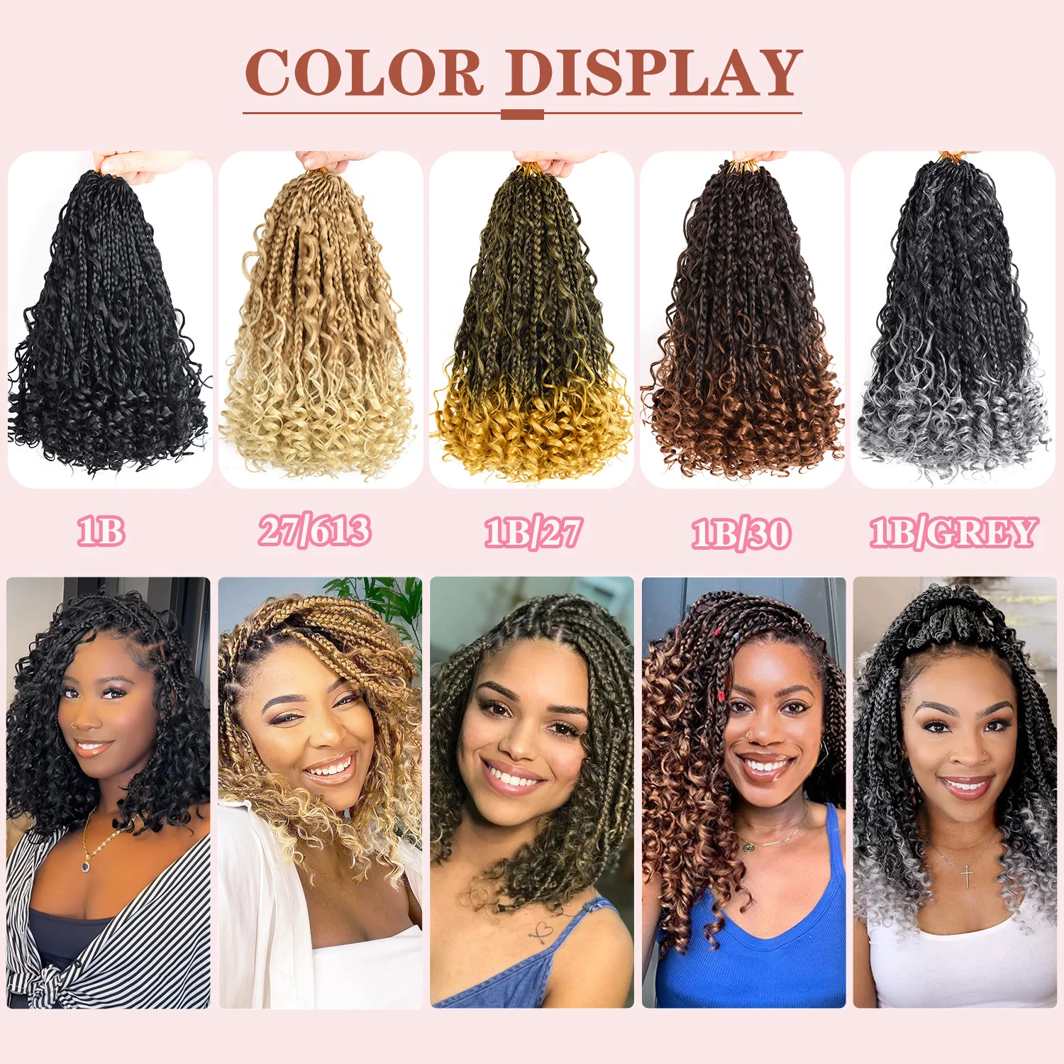 Bob Goddess Box Braids Crochet Hair Pre Looped Crochet Braids with Curly Ends, 8 Packs Synthetic Crochet Hair for Women 4