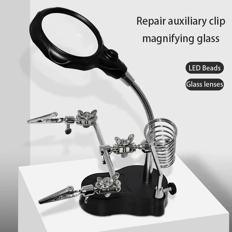 3.5X 12X Helping Hands Third Hand Soldering Iron Welding Stand Station with 2 LED Clip Welding Magnifier Magnifying Glass