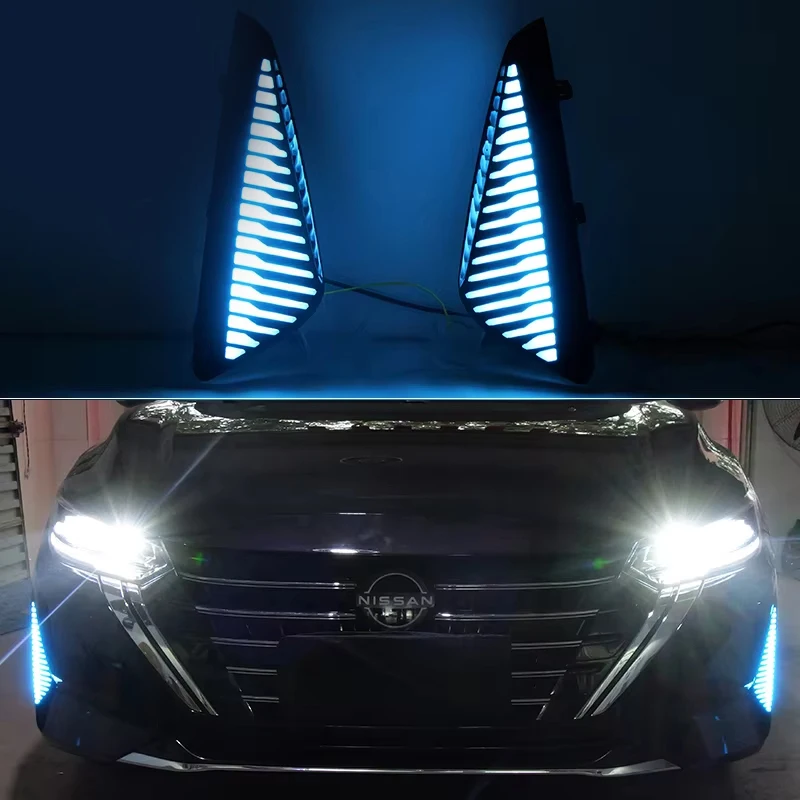 Luci Diurne LED 12V per Auto Nissan Sentra Sylphy 2023 con Indicatori di Direzione Gialli e Luci di Marcia Blu Notturne - Image 2