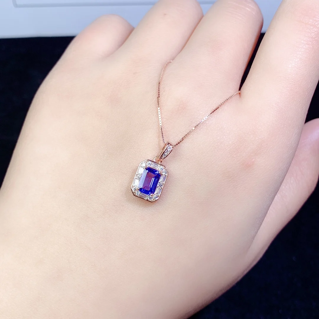 

s925 Sterling Silver Tanzanite Natural Gem Jewelry Pendant Ladies Luxury Women's Necklace with Christmas free Shipping Boutique