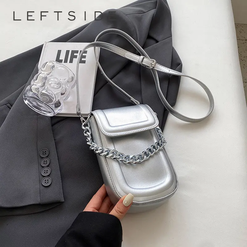 LEFTSIDE Chain Crossbody Bag with Short Handle for Women Small 2023 Cute  Trend Handbags and Purse Lady Y2k Korean Fashion