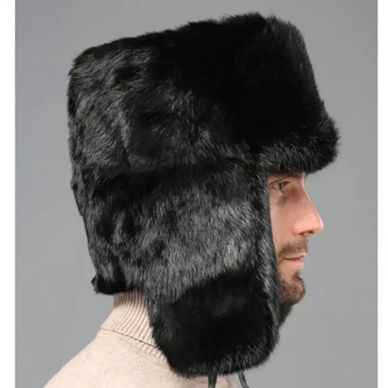 Rabbit Fur Style Winter Hat for Men Dad Grandpa Thermal Thickened Ear Flaps Cold Weather Outdoor 5