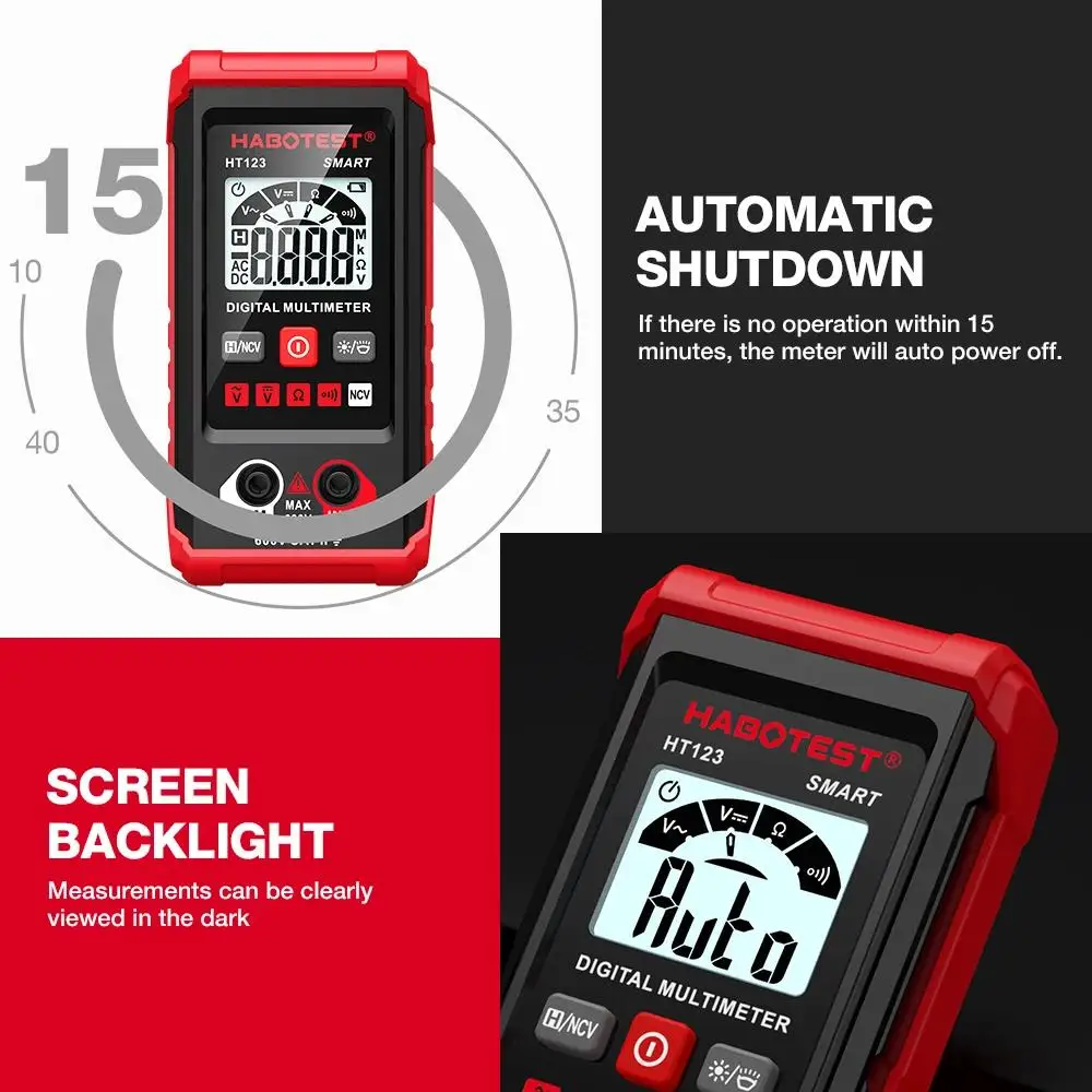 HABOTEST HT123 Smart Digital Multimeter AC/DC Voltage Resistance Continuity Measurement Tester NCV Multimeter with Backlight digital multimeter multimeter tester