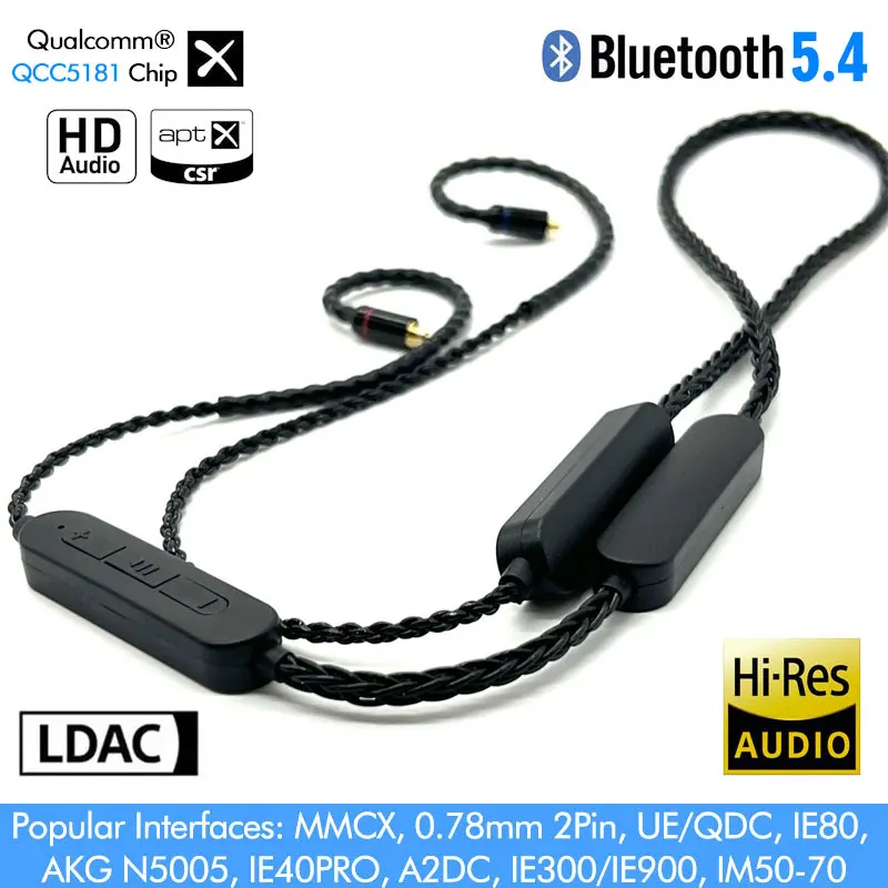 32핀 블루투스 퀄컴 QCC5181 멀티포인트 블루투스 5.4 이어폰 업그레이드 케이블, LDAC APTX-HD AAC, MMCX 0.75 2 핀 QDC ZVX BA16 용, 400mAh, 신제품 32핀 블루투스 퀄컴 QCC5181 멀티포인트 블루투스 5.4 이어폰 업그레이드 케이블, LDAC APTX-HD AAC, MMCX 0.75 2 핀 QDC ZVX BA16 용, 400mAh, 신제품