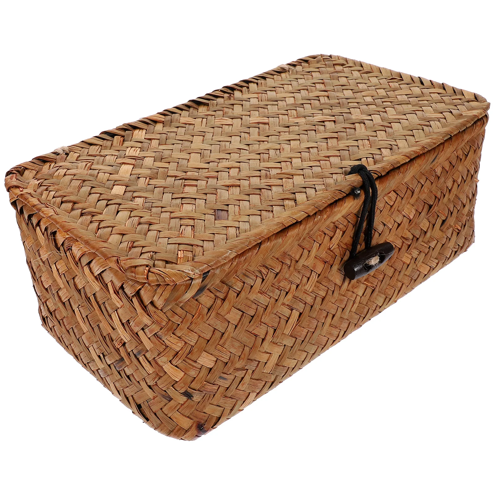 

Seaweed Woven Basket Lids Seagrass Storage Bin Rectangular Organizer Basket Multi-Purpose Storage Container Holder Desktop