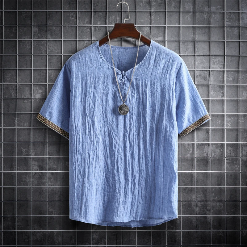 Japanese Style Kimono Men Summer Men Three Quanter Sleeve T-shirt Asian Clothes Traditional Chinese Clothing Japanese New