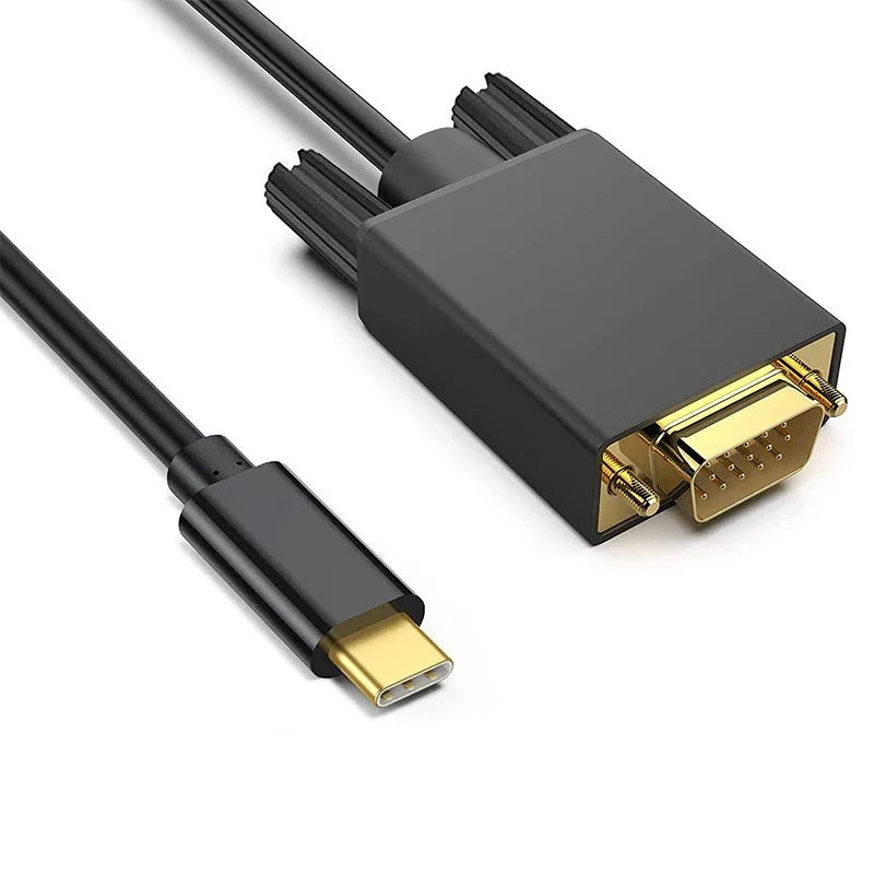 1.8m USB-C to VGA Adapter Cable USB 3.1 Thunderbolt-3 Type-C Male to VGA Male Converter for Macbook Laptop Monitor Projector