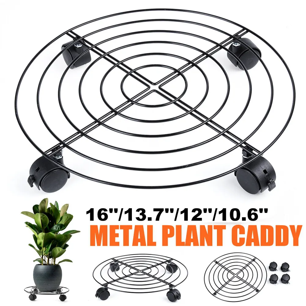 

Heavy Duty Iron Potted Plant Wheels Round Pot Rack on Rollers Dolly Holder on Wheels Indoor Outdoor Trolley Casters Rolling Tray