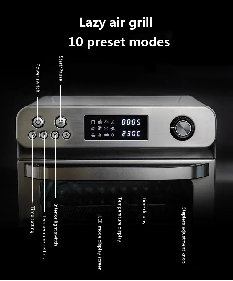 1700W Automatic Intelligent Multi Functional Mechanical Control Stainless Steel Electric Air Fryer Oven 6