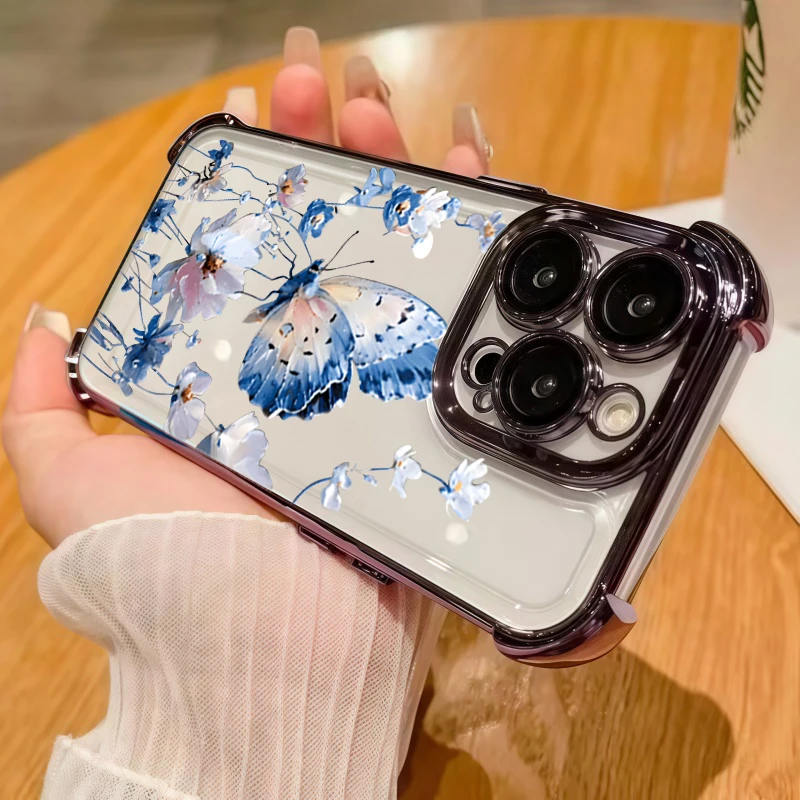 Enhance your phone's style with the Elegant Shockproof Butterfly Case - Blue & Pink Design
