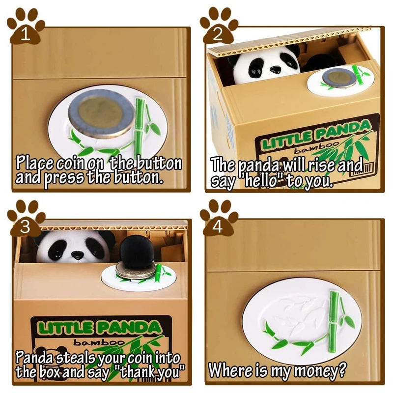 Salvadanaio Elettronico A Forma Di Panda - Automatico Per Bambini, Con Presa Monete, Batterie Non Incluse - Foto 2