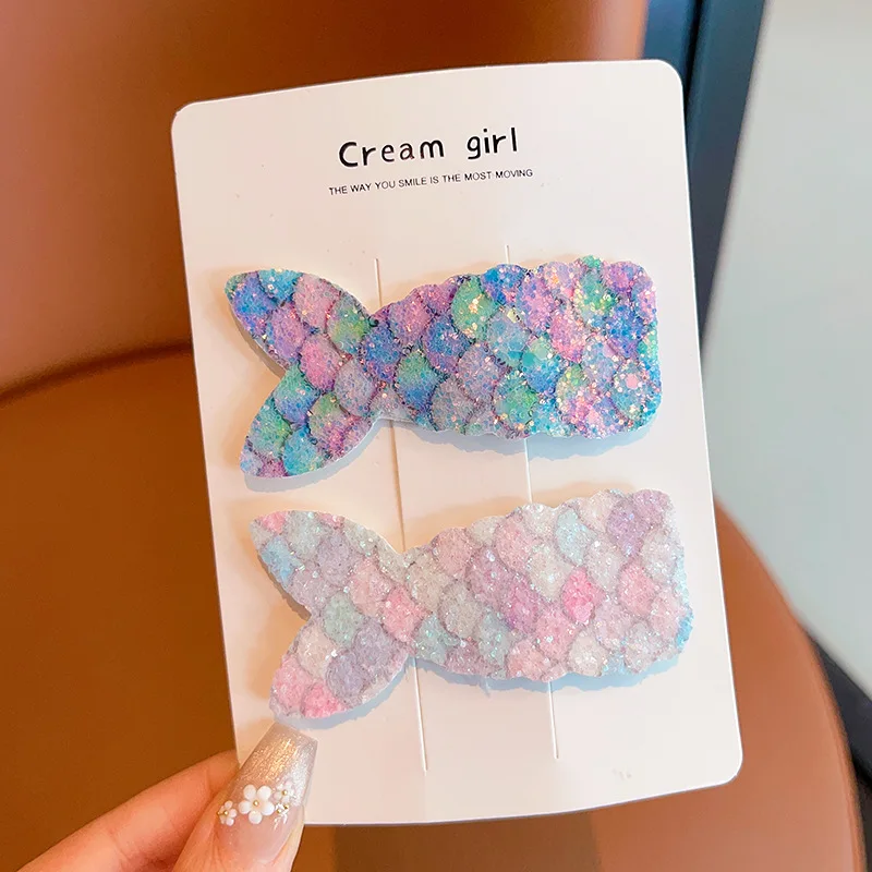 Korean Girl Cute Broken Hair Clip Mermaid Tail Sequined Flash Cloth Bb Children Baby Princess Bangs Clip