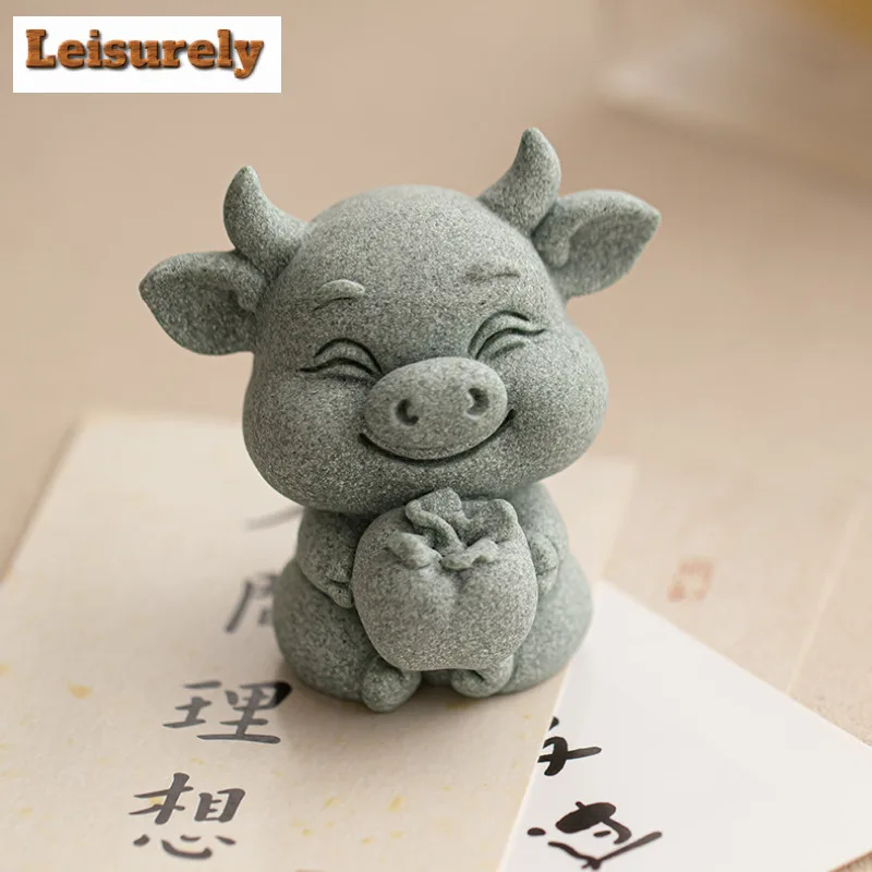 Green Sand Stone Pig Persimmon Big Fortune Tea Pet Japanese Tea Spirit Tea Figurine Play Toys Tea Statue Ornaments Decoration