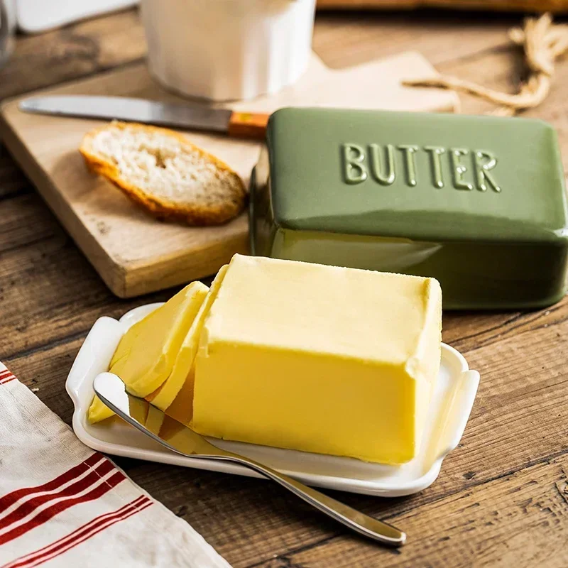 Japanese Ceramic Butter Box-Simple Cheese Plate Minimalist Butter Dish Flavor Preservation Container and Breakfast Tableware