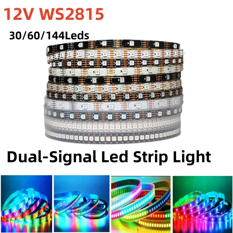 DC12V WS2815(WS2812B WS2813 Update) RGB Led Pixel Strip,Individually Addressable White/Black PCB Dual-Signal Led Flexible Light
