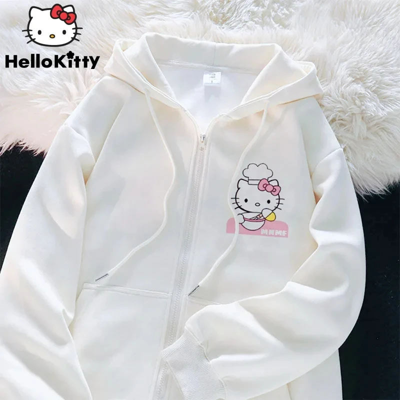 

Sanrio Anime Cute Printed Hoodies Women Cartoon Hello Kitty Y2k Korean Students Loose Sweatshirt Fashion Sweet Cardigan Clothing