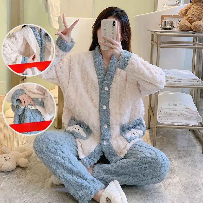 

New Coral Velvet Nursing Clothes Autumn Winter Postpartum Lactation Loungewear Thickened Maternity Pajamas Women Homewear